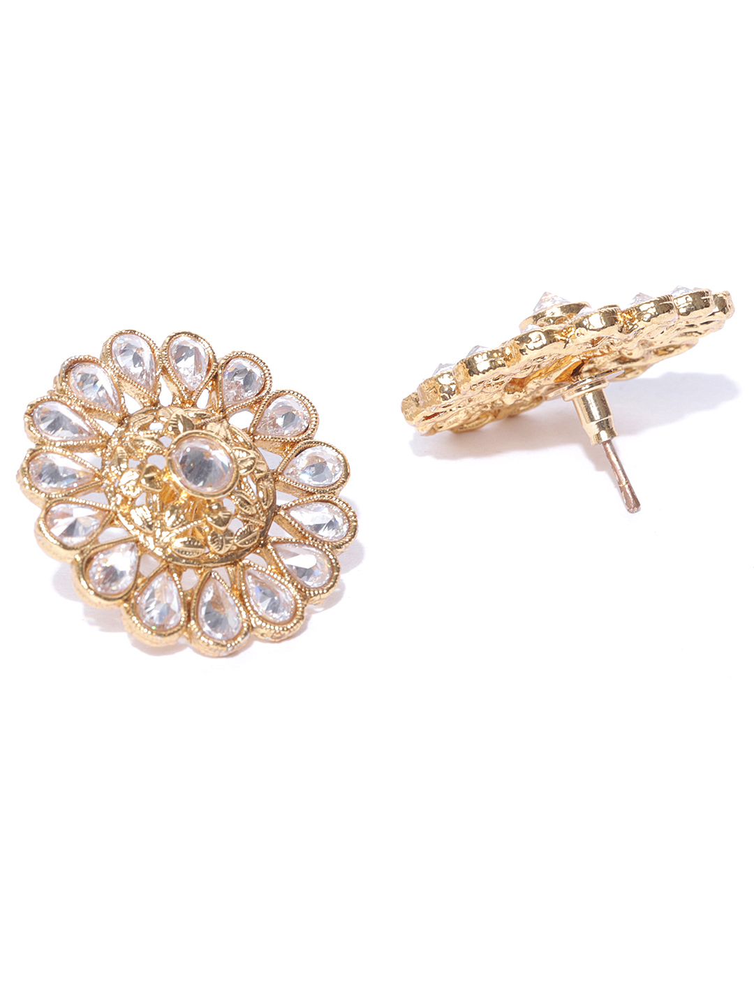 YouBella Gold-Plated Stone-Studded Circular Oversized Studs